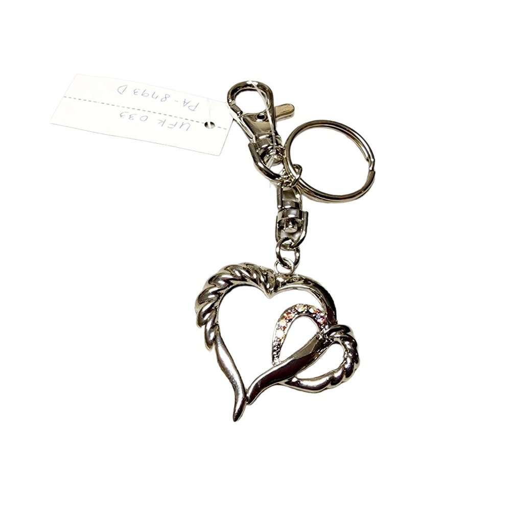 Double Heart With Iridescent Rhinestones Keychain - New - Great Gift -‎